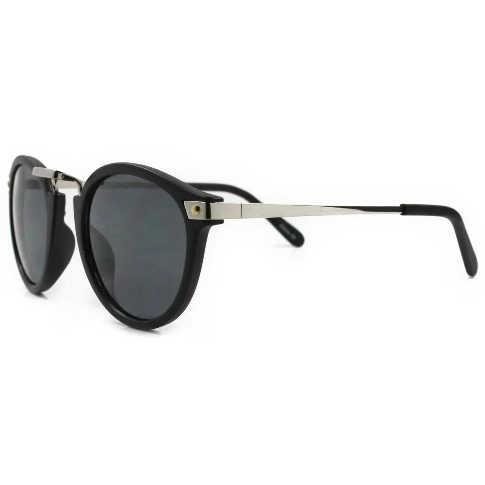 Hipster Vintage Retro 80s Style Mens Womens Matte Black Silver Round Sunglasses